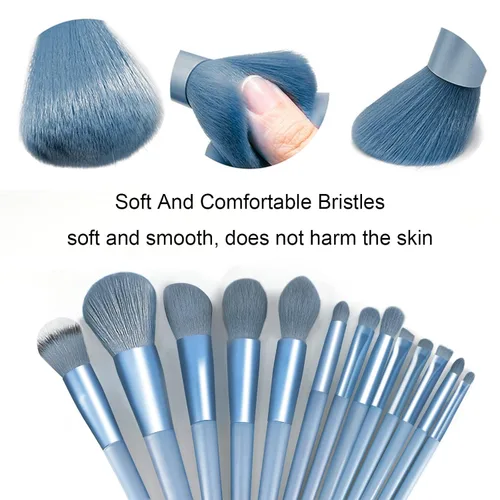 Miniatura 2 de Juego de 22 brochas de maquillaje, incluye brocha para base, brocha para sombras (azul, 22 piezas)