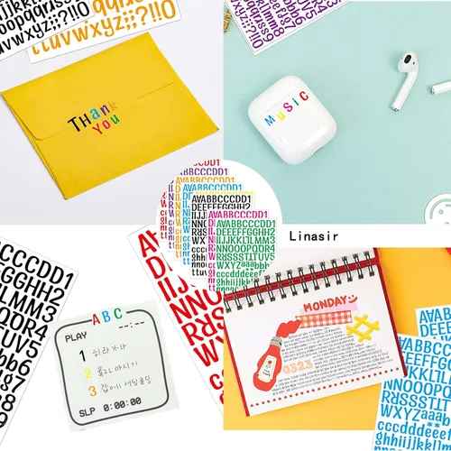 Miniatura 5 de 8 hojas de calcomanías de letras, 1008 calcomanías del alfabeto, letras autoadhesivas de vinilo de 1 pulgada, calcomanías de alfabetos negros ABC