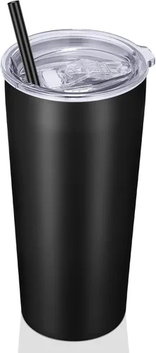 Miniatura 22 de VEGOND Vaso de 20oz a granel con tapa y pajita, vaso aislado al vacío de acero inoxidable de doble pared para café, viaje, paquete de 1 unidad, Rojo