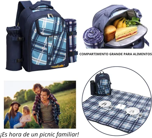 Miniatura 3 de Apollo walker Juego de mochila de picnic para 4 con compartimento refrigerador, soporte desmontable para botellas/vino que incluye manta de picnic