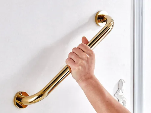 Barra de agarre de 20 pulgadas para seguridad de ducha de hotel, motel, hogar, latón macizo, oro pulido, reposabrazos de construcción resistente,