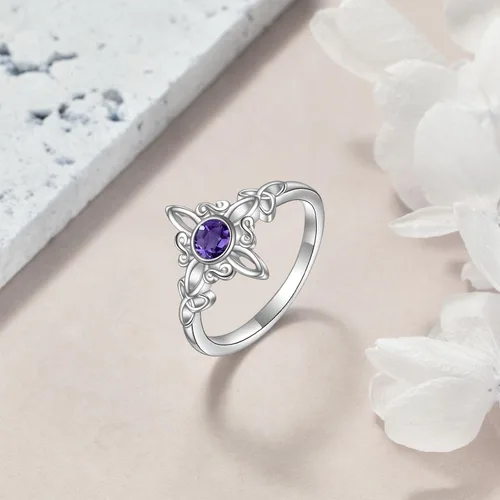 Miniatura 6 de YAFEINI Anillo de nudo de bruja de plata de ley 925, anillo de nudo de trinidad celta, joyería de nudo de bruja para mujer