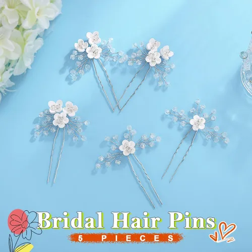 Miniatura 2 de JEWEKY Horquillas para el pelo de novia para bebé, accesorios para el cabello de niña de flores blancas, pinzas para el cabello de boda para mujeres
