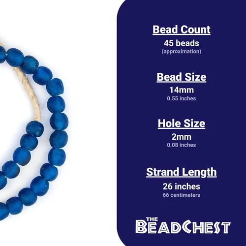 Miniatura 4 de The Bead Chest Cuentas de vidrio africanas recicladas hebra completa de 24" de cuentas de vidrio de comercio justo respetuosas del medio ambiente