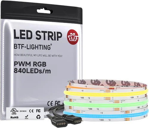 Miniatura 14 de BTF-LIGHTING FCOB COB - Tira de luz LED RGB con certificación UL, 810 LEDs/m de alta densidad flexible que cambia de color, DC12V 9.8 pies y 0.394