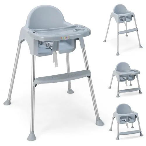 BABY JOY Silla alta para bebé, silla alta convertible 4 en 1 con patas ajustables, doble bandeja extraíble, arnés de seguridad y reposapiés, para