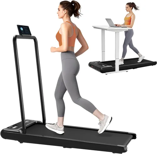 Miniatura 10 de Caminadora 3 en 1 para usar debajo del escritorio para oficina en casa con motor de 2.5 HP/4.0 MPH/45 dB, almohadilla para caminar con mango de Negro