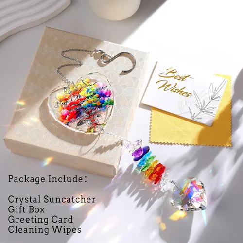 Miniatura 5 de Atrapasoles de 15 aniversario para parejas, esposa, marido, 15 años de matrimonio, decoración colgante de cristal, corazón, arco iris, recuerdo