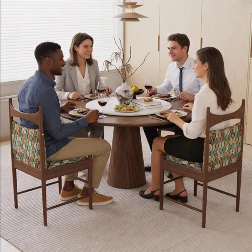 Miniatura 2 de Sillas de comedor tapizadas de madera maciza, juego de sillas de comedor de tela bordada con respaldo curvo, sillas laterales decorativas para sala