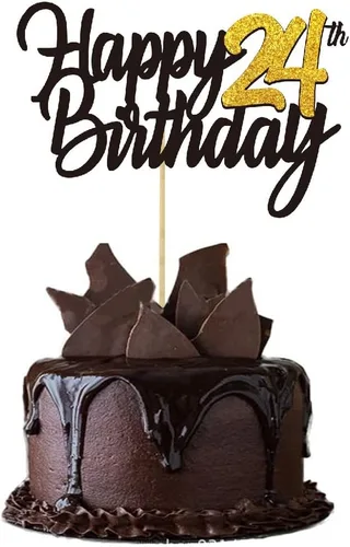 Miniatura 6 de Decoración para tarta de cumpleaños número 24 con purpurina para 24 años, decoraciones de cumpleaños de 24 años, decoraciones doradas para tartas