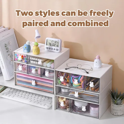 Miniatura 6 de Organizador de escritorio de plástico con cajones, organizador de escritorio con cajones, organizador de cajones de 3 niveles con 6 cajones, cajones