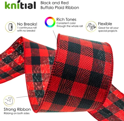 Miniatura 3 de Buffalo - Cinta a cuadros con alambre de 2-1/2 pulgadas x 25 yardas, cinta negra y roja para envolver regalos, manualidades y decoraciones