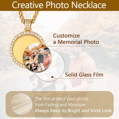 Miniatura 3 de U7 Collar con foto personalizada para hombres y mujeres, joyería de regalo personalizada de acero inoxidablechapado en oro, colgante de placa