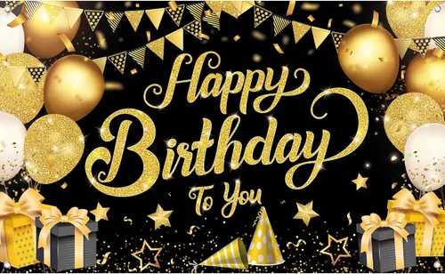 KatchOn, Cartel de feliz cumpleaños negro y dorado, extragrande, 72 x 44 pulgadas, pancarta de fondo negro y dorado para decoraciones de feliz Azul