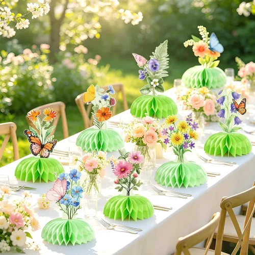 Miniatura 6 de 12Pcs Green Butterfly Flower Honeycomb Table Centerpieces–Reusable Easy Assembly Garden Table Decor for Women, Spring Theme, Birthday, Summer