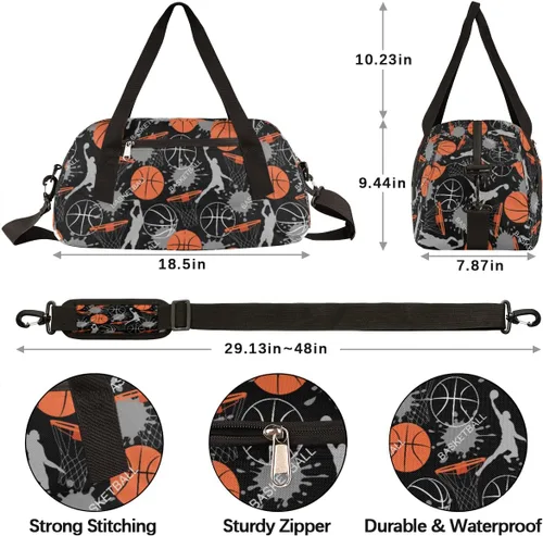 Miniatura 4 de Bolsa de lona deportiva de baloncesto para niños y niñas, bolsa de baile, temática de baloncesto, bolsas de gimnasio, bolsas de viaje durante