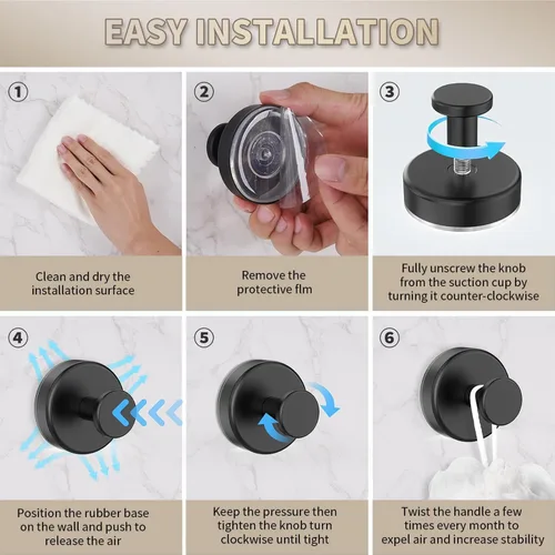 Miniatura 6 de 2026 Ganchos con ventosa de acero inoxidable mejorados sin necesidad de taladro para ducha, espejo, pared, baño, vidrio, para colgar toallas