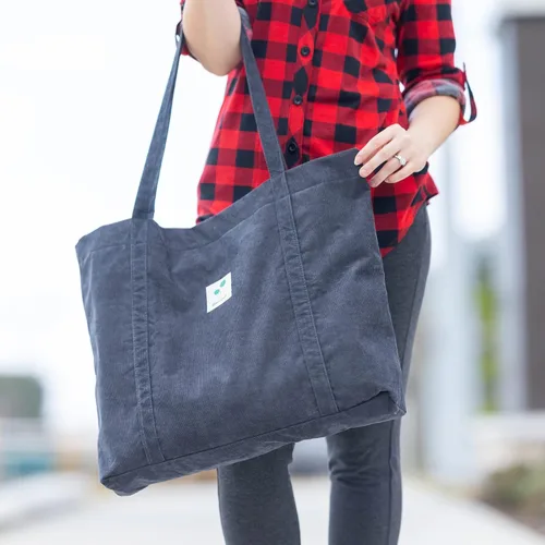 Miniatura 2 de Gophra bolsa de pana para mujeres, niñas, niños, bolsa de hombro con bolsillo interior para trabajo, playa, almuerzo, viajes y compras