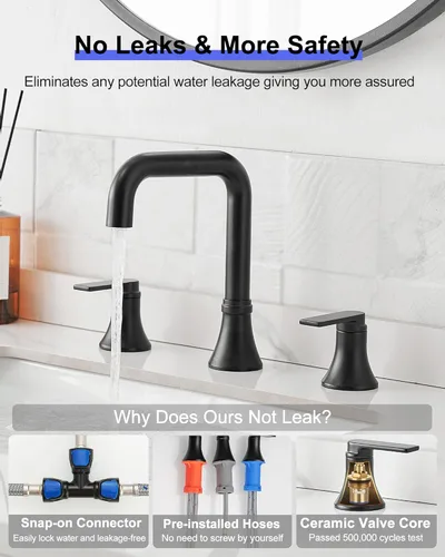 Miniatura 4 de Grifo de baño negro generalizado de 360 grados giratorio para fregadero de 3 agujeros de 4 a 10 pulgadas, 2 manijas con drenaje desplegable