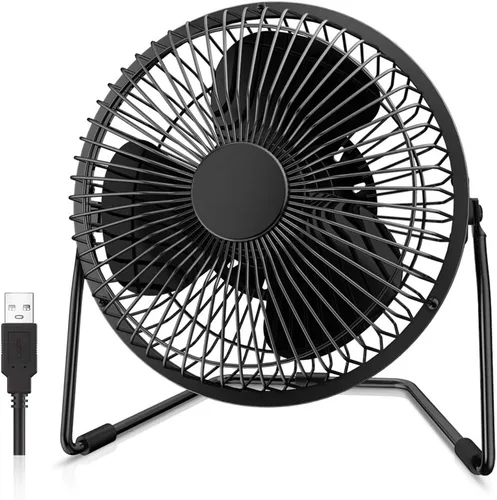EasyAcc Ventilador de escritorio USB de 5 pulgadas, pequeño ventilador de escritorio USB, [pequeño flujo de aire silencioso y ventilador de Negro