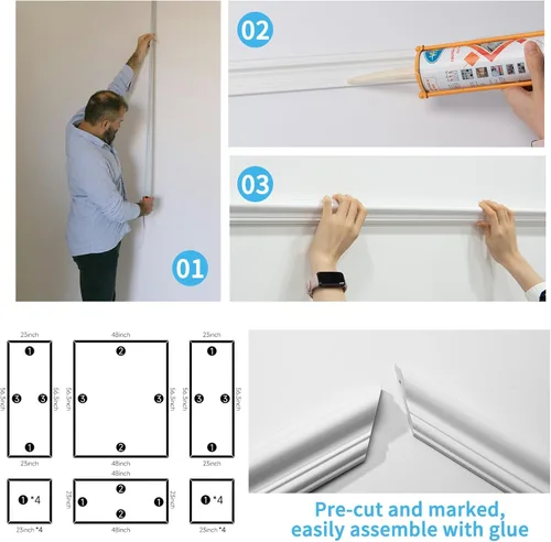 Miniatura 8 de Art3d Juego de 6 piezas de molduras de pared precortadas, paneles de wainscoting listos para armar para decoración de paredes interiores, sala
