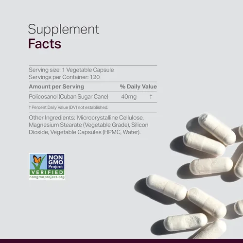 Miniatura 2 de Suplemento de policosanol – Niveles de lípidos saludables, función plaquetaria y circulación, caña de azúcar de origen cubano, 40 mg por porción