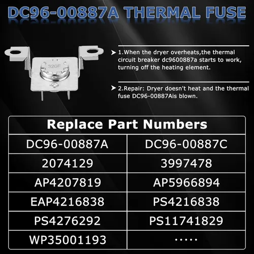 Miniatura 5 de [Actualizado] DC47-00019A Elemento calefactor para Samsung Secadora DV42H5000EW/A3 DV42H5200EP/A3 DV45H7000EW/A2 DV40J3000EW/A2 DVE50R5400V/A3
