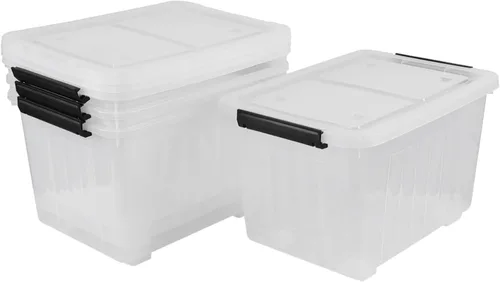 Miniatura 9 de Contenedores de almacenamiento de plástico de 10 cuartos de galón con tapas y asa, 4 paquetes de caja transparente con pestillo