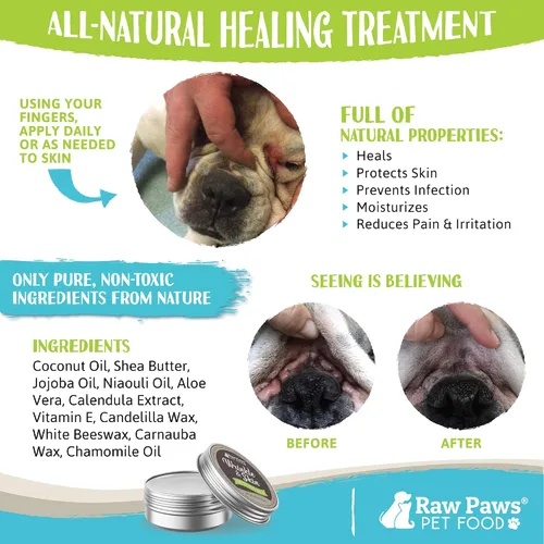 Miniatura 6 de Raw Paws Bálsamo antiarrugas y piel – Tamaño extra – (4 onzas) – Bálsamo antiarrugas seguro para las lamidas para perros, pasta para bulldogs
