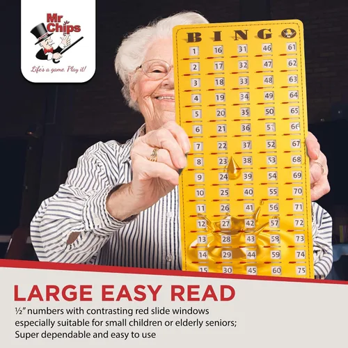 Miniatura 6 de MR CHIPS Tarjeta de bingo principal con punta de dedo a prueba de atascos con ventanas deslizantes Tarjetas de llamadas de cartón grandes