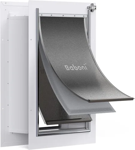 Puerta para mascotas Baboni para pared, 3 solapas, marco de acero y túnel telescópico, cerradura de aluminio, puerta doble para perros y gatos,
