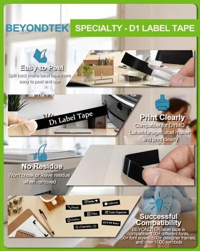 Miniatura 8 de Cinta de etiquetas compatible con Dymo 160 45021, cinta blanca sobre negra, LabelManager 160, 280, 260P, 420P, 120P, 150, 1/2 pulgada x 23 pies