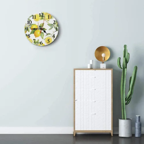 Miniatura 3 de Britimes Reloj de pared redondo silencioso sin tictac, funciona con pilas, 10 pulgadas, decoración del hogar de limón de verano para sala de estar