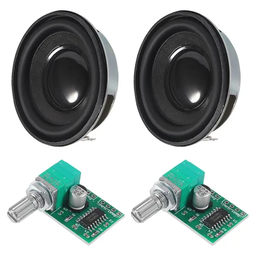 Miniatura 10 de 2 altavoces estéreo de audio de 1.5 pulgadas, 4 ohmios, 3 W, 2 altavoces redondos + 2 amplificador digital de 3 x 2 CC 5 V PAM8403 módulo