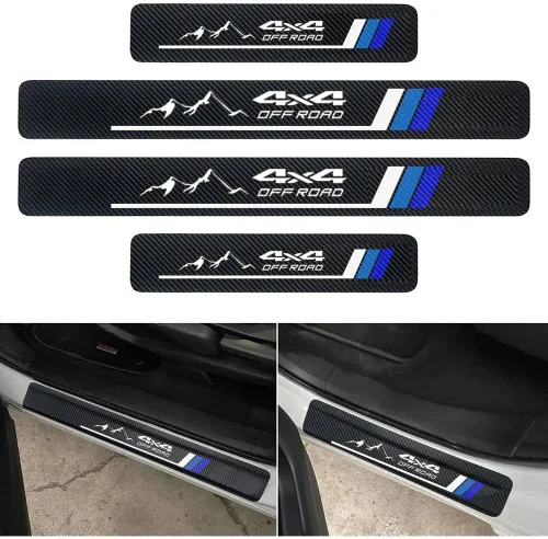 Miniatura 8 de 4 calcomanías protectoras de fibra de carbono para umbral de puertas de automóvil – Protector de entrada de puerta delantera/trasera compatible