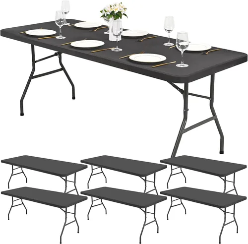 Miniatura 8 de Paquete de 6 fundas de tela elástica para mesa, color beige, para mesas de 8 pies, protector de mantel rectangular universal lavable y elástico
