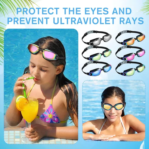 Miniatura 6 de Fabbay Paquete de 6 gafas de natación antivaho sin fugas, protección completa, para adultos, mujeres, hombres y jóvenes Color fresco
