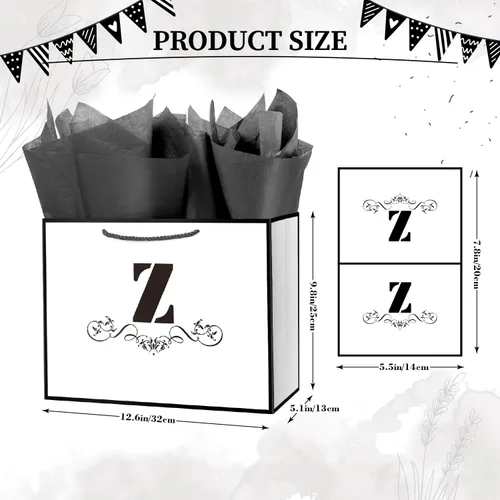 Miniatura 57 de ysmile Bolsa de regalo de letras con papel de seda para hombres, bolsa grande de 12 pulgadas, color blanco y negro, para cumpleaños, aniversario