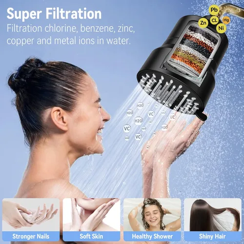 Miniatura 4 de Cabezal de ducha filtrado, cabezal de ducha de alta presión de 3 modos con cartucho de filtro de ducha de agua dura de 15 etapas para eliminar