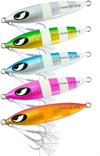 Miniatura 17 de OCEAN CAT 1 PC Señuelos de Pesca de Pitch de Caída Lenta Hundimiento Plomo Metal Jigs Planos Cebos de Jigging con Anzuelo para Pesca en Agua Salada