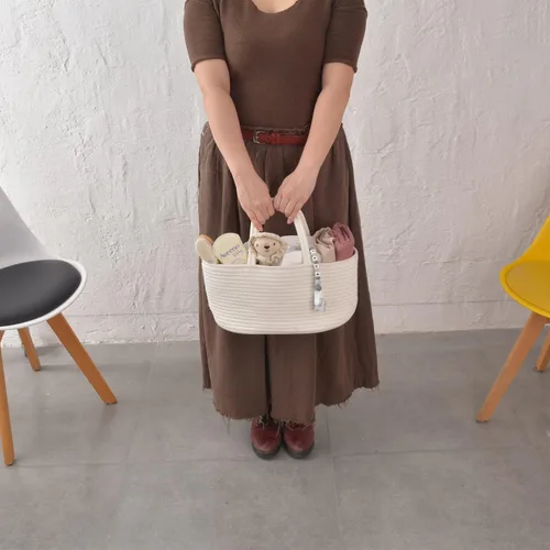 Miniatura 9 de Organizador de pañales para bebé con cuerda de algodón para niña o niño, cesta de almacenamiento portátil para guardería, bolsa de transporte