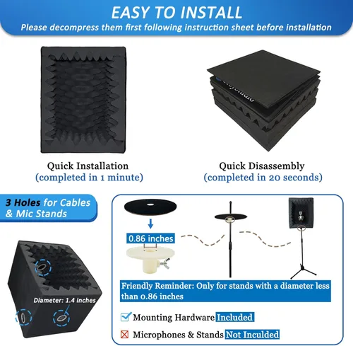 Miniatura 6 de TroyStudio Cabina Vocal Portátil, Escudo de Aislamiento de Micrófono Plegable Grande, Caja de Absorción de Eco de Sonido para Estudio de Grabación