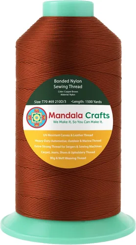 Miniatura 301 de Mandala Crafts - Hilo de nailon para coser cuero, tapicería, mezclilla y para trenzar el pelo; resistente, 1500 yardas, tamaño 69 T70 Marrón