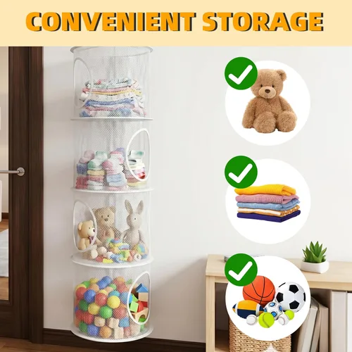 Miniatura 7 de Hamaca de red de juguetes para red de animales de peluche, organizador plegable de almacenamiento de juguetes, 4 compartimentos, red para animales