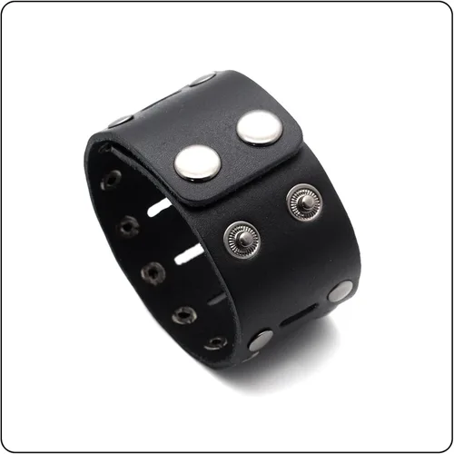 Miniatura 6 de Pulsera de cuero ancho hueco de doble fila de remaches punk rock