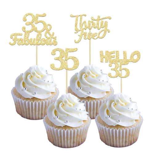 Miniatura 24 de Gyufise 24 adornos dorados para cupcakes de cumpleaños 65 Hello 65 Sixty Five Cake Toppers 65 y fabulosas selecciones para cupcakes para cumpleaños