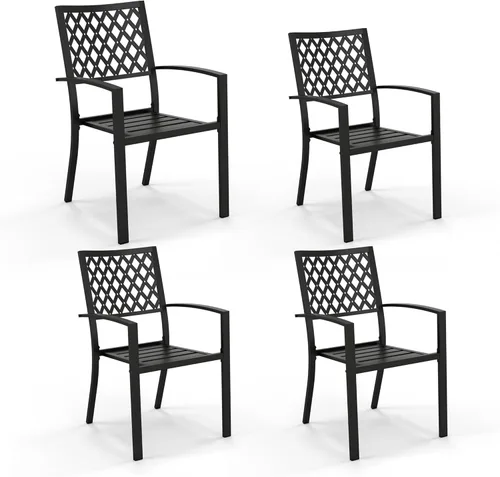 Miniatura 20 de PHI VILLA Juego de 2 sillas apilables de hierro forjado para patio, sillas de metal portátiles negras para exteriores, soporta 300 libras, ideal