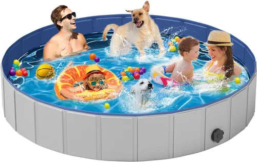 Miniatura 10 de Piscina para perros grandes, plegable de plástico para perros, antideslizante (47.2 x 12 pulgadas)