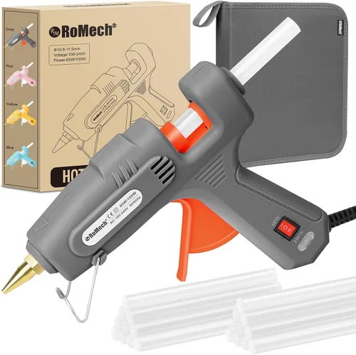 Miniatura 10 de ROMECH Pistola de pegamento caliente de tamaño completo con 60/100 W de doble potencia y 21 barras de pegamento caliente (7/16 pulgadas), Amarillo