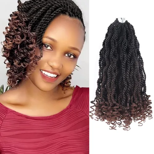 Trenzas Senegaleses de Ganchillo con Puntas Rizadas 3 Tonos 12 Pulgadas 8 Paquetes de Trenzas Cortas de Ganchillo para Mujeres Negras Pre-enrolladas